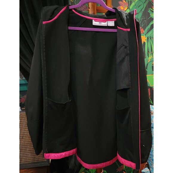 Women's Black Hooded Jacket 3X 22W-24W W/ Pink Accents Full Zip Pockets Polyeste - Picture 4 of 16